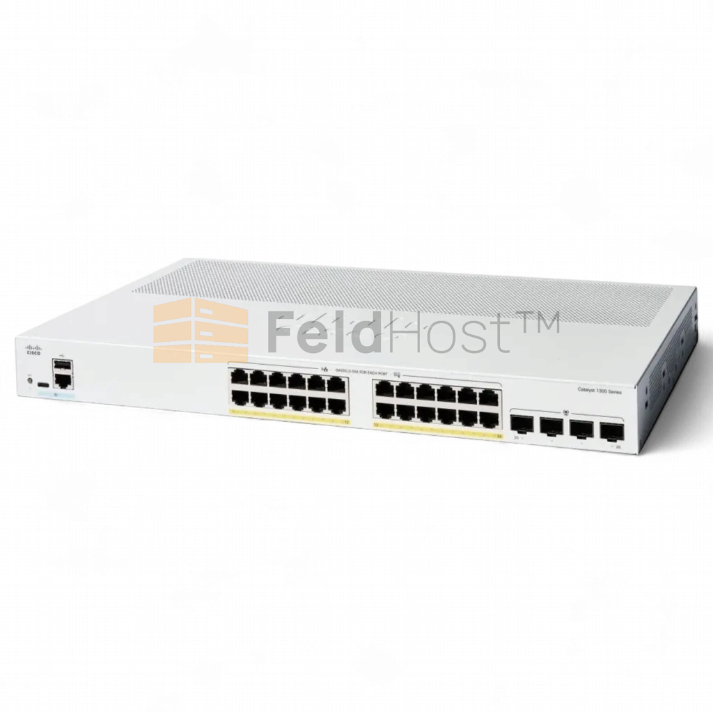 Cisco C1300-24P-4X 24-port Gigabit PoE+ Stackable Managed Switch with 10G Uplinks, 24× 10/100/1000 RJ-45, 4× 10GbE SFP+, Managed